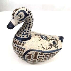 Tonala Santana Pottery Bird Dove Duck Hand-Painted Mexican Folk Art Vtg Signed
